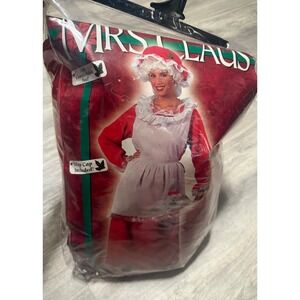 First Claus Mrs Santa Costume Dress Apron Mop Cap Lace Trim Holiday One‎ Size